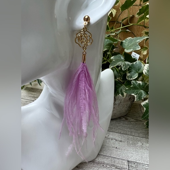 Long Dangle Pink Feather Hippie Chic Earrings - Flirty Boho Chic Earrings - Picture 5 of 15